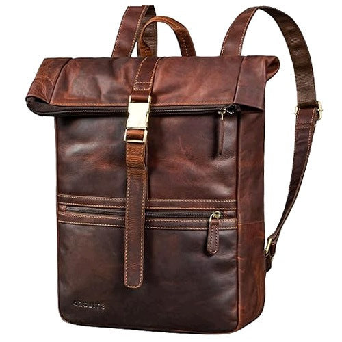 BACKPACK LEATHER ROLL TOP CAIRO FOR LAPTOP MEN WOMEN SCHOOL OFFICE