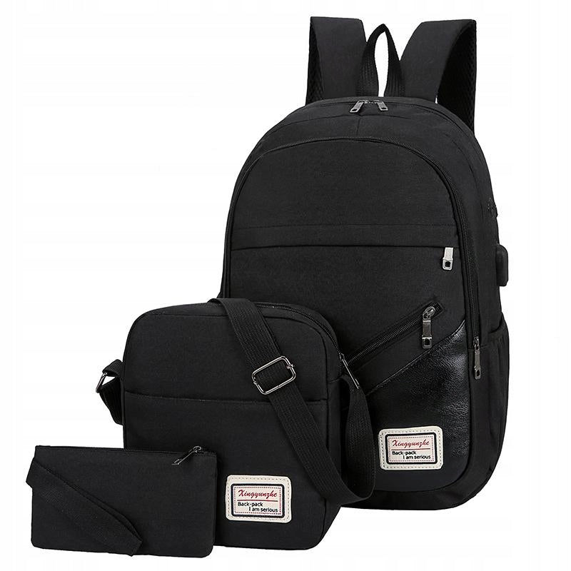 BACKPACK MEN'S ENTRY USB SHOULDER BAG PENCIL CASE SET 3IN1