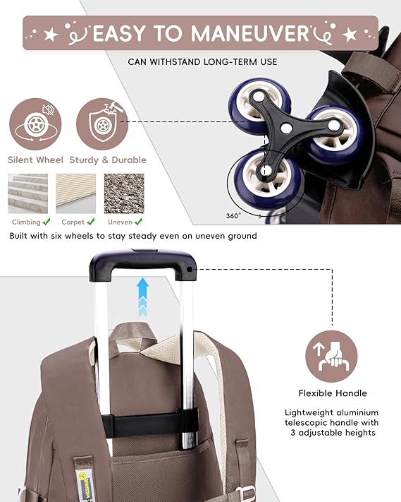 BACKPACK ON WHEELS FOR CHILDREN'S SCHOOL REMOVABLE WHEELS FOR GIRLS Manufacturer code PLECAK NA KÓŁKACH DO SZKOŁY BRĄZOWY
