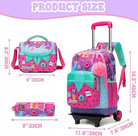 BACKPACK ON WHEELS FOR SCHOOL WITH PENCIL CASE AND BAG FOR GIRLS Manufacturer code PLECAK NA KÓŁKACH DO SZKOŁY RÓŻOWE LODY