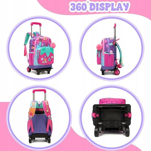 BACKPACK ON WHEELS FOR SCHOOL WITH PENCIL CASE AND BAG FOR GIRLS Packaging status original