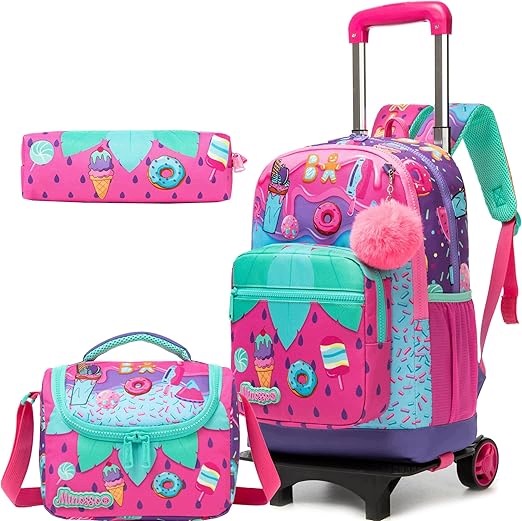 BACKPACK ON WHEELS FOR SCHOOL WITH PENCIL CASE AND BAG FOR GIRLS