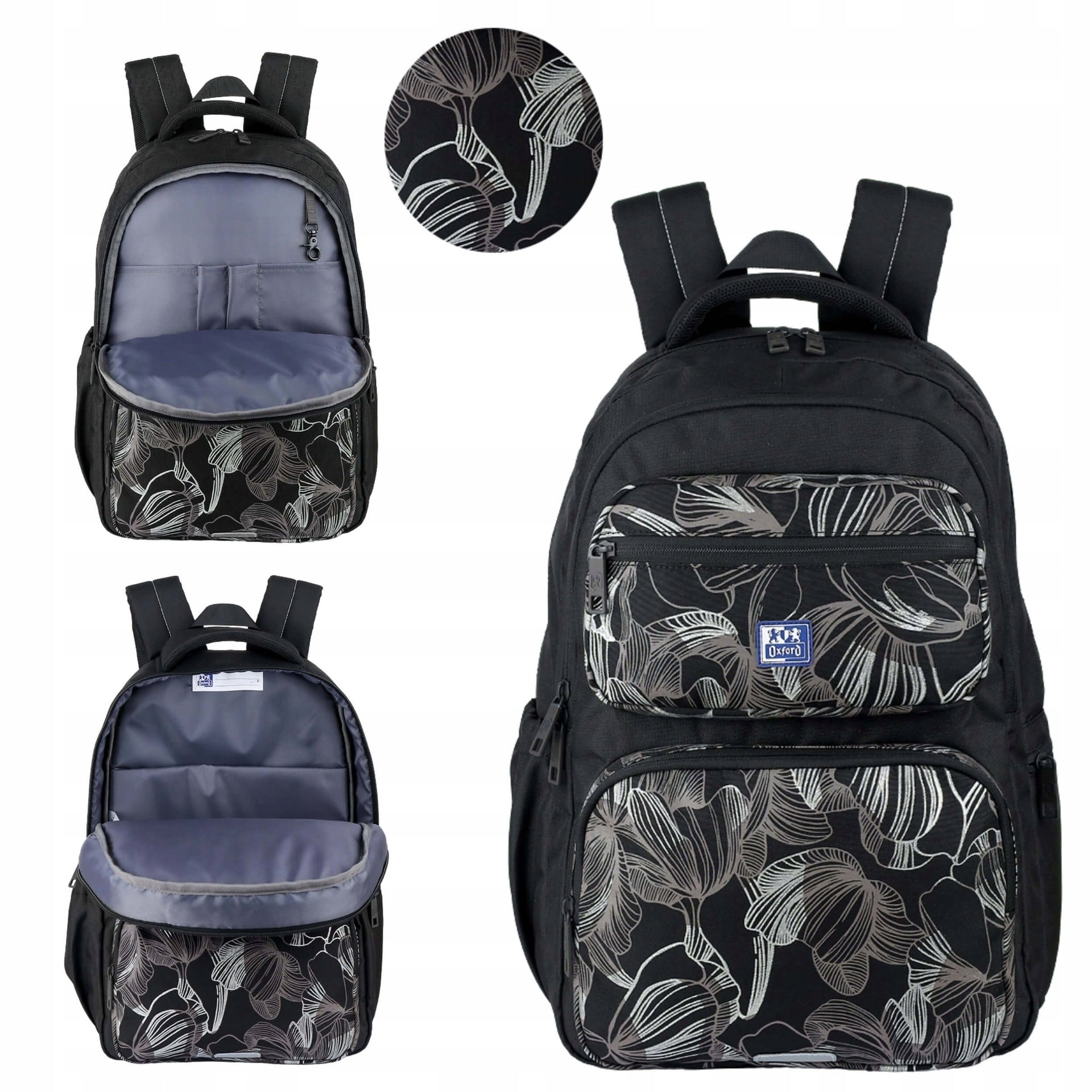 BACKPACK OXFORD DREAM TECH RPET BLACK FLOWERS