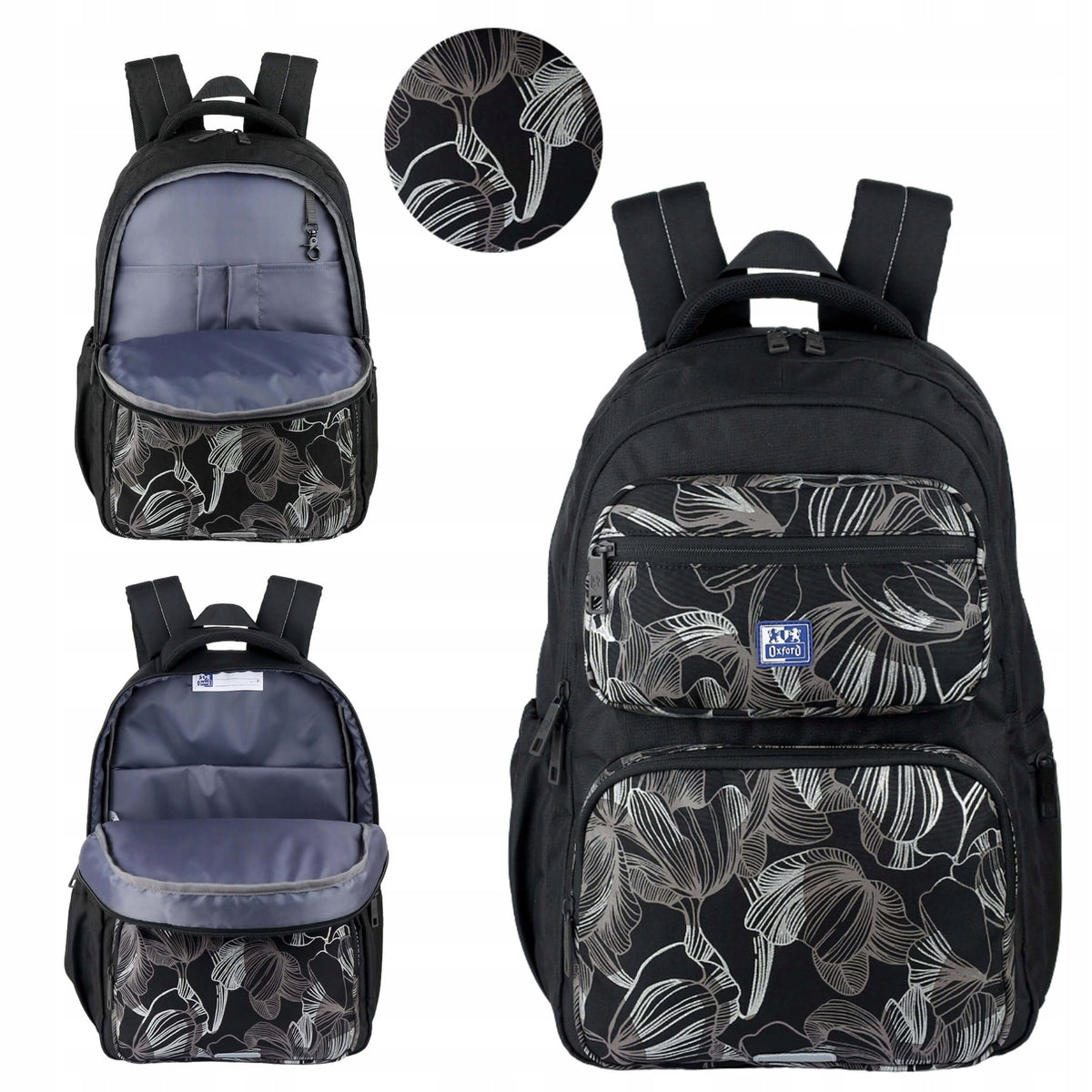 BACKPACK OXFORD DREAM TECH RPET BLACK FLOWERS