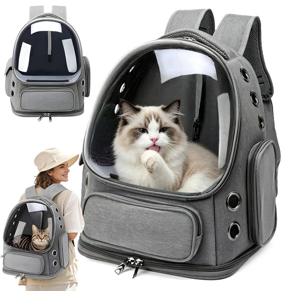 BACKPACK PET TRANSPORTER WITH ADJUSTABLE SUSPENDERS FOR WALKING TRAVEL