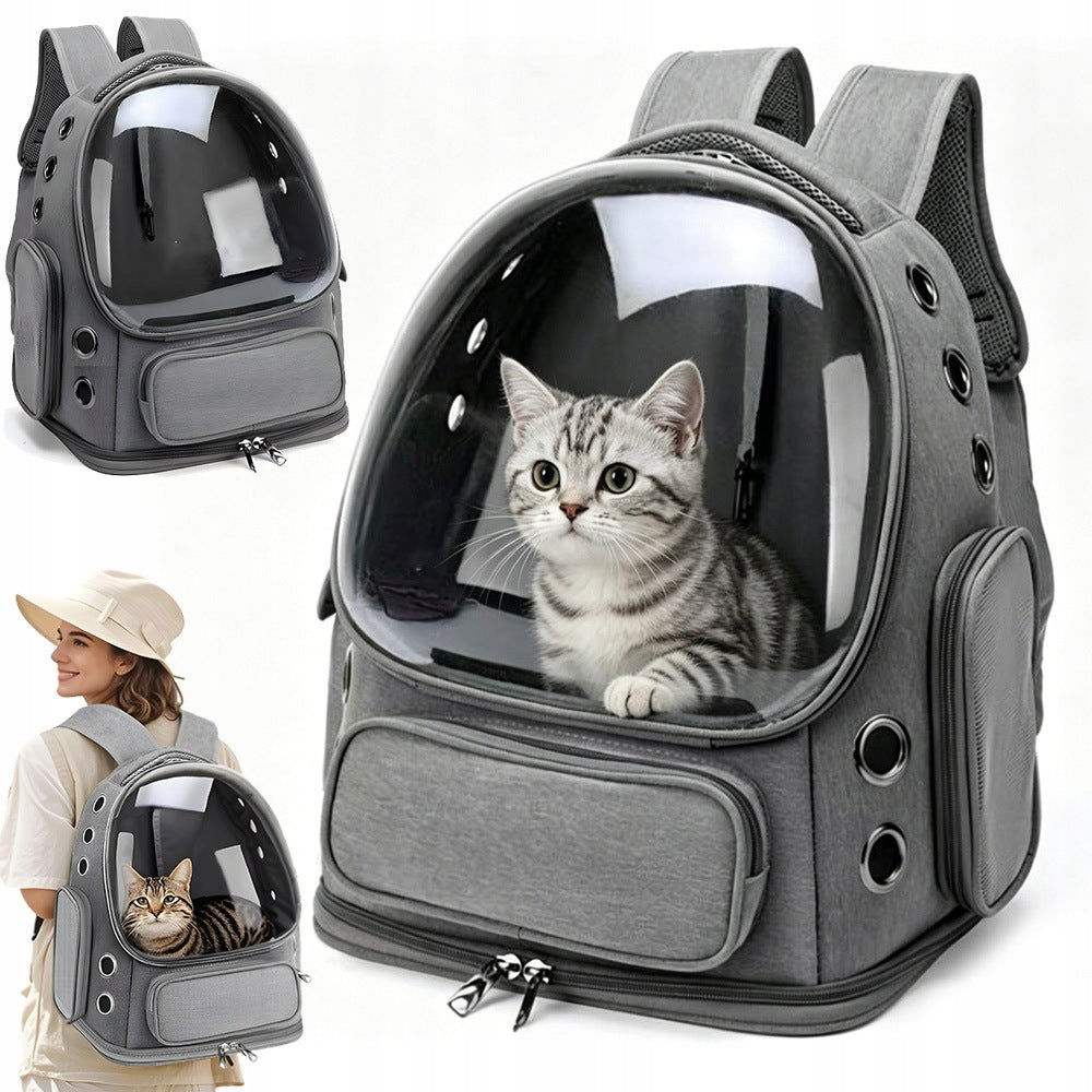 BACKPACK PET TRANSPORTER WITH FRONT AND SIDE ACCESSORY POCKET