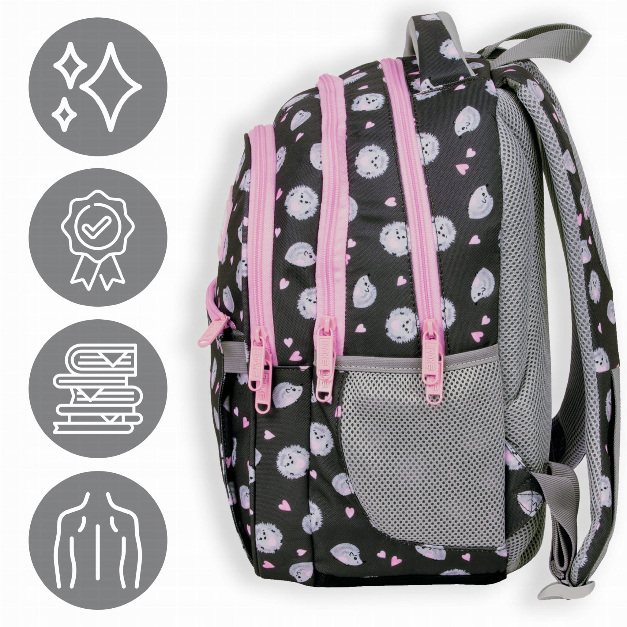 BACKPACK SCHOOL BACKUP HEDGEHOGS GREY PINK GIRL Brand Back Up