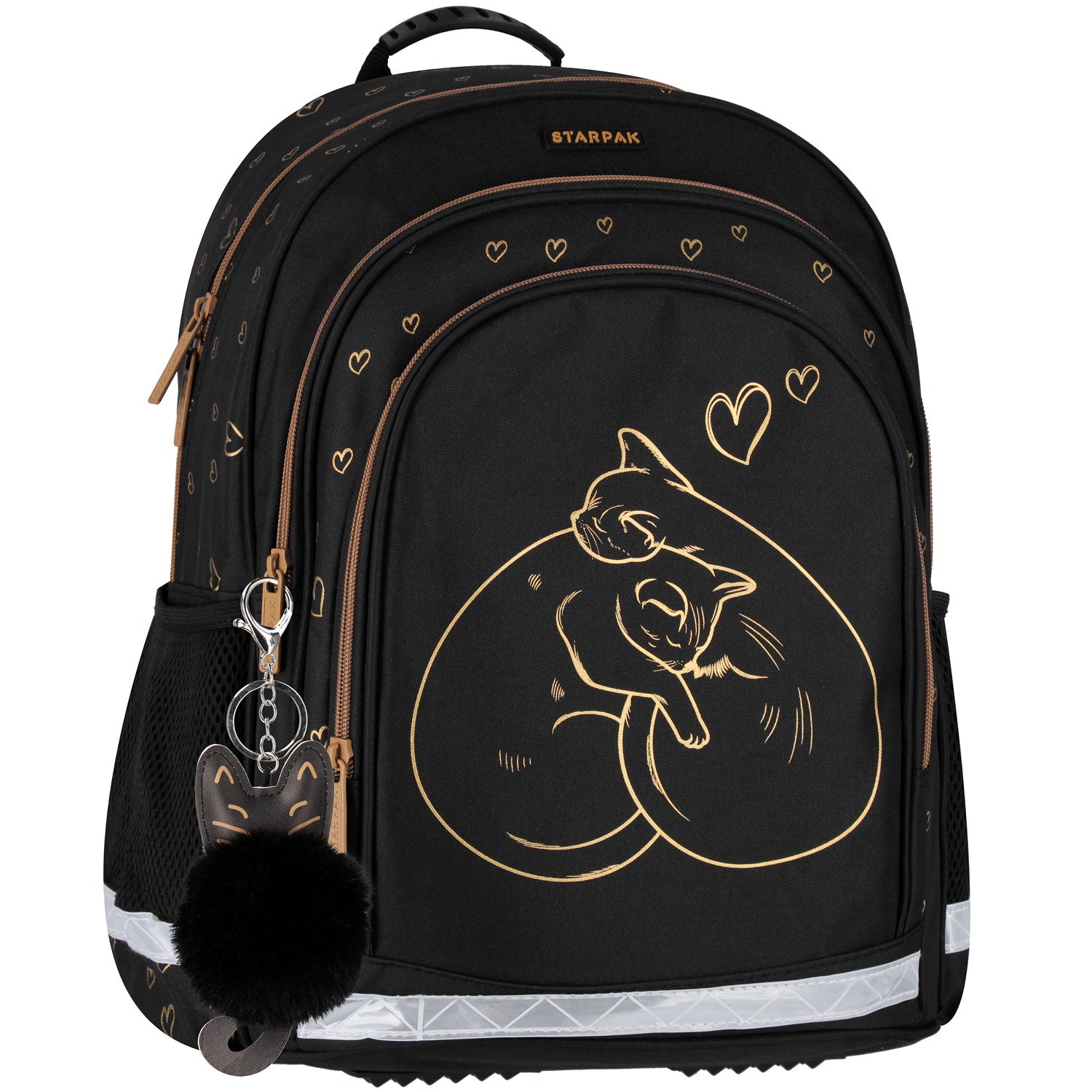 BACKPACK SCHOOL SATCHEL FOR GIRLS BLACK GOLD CAT KITTEN CLASS 1 3 EAN (GTIN) 5905523619317