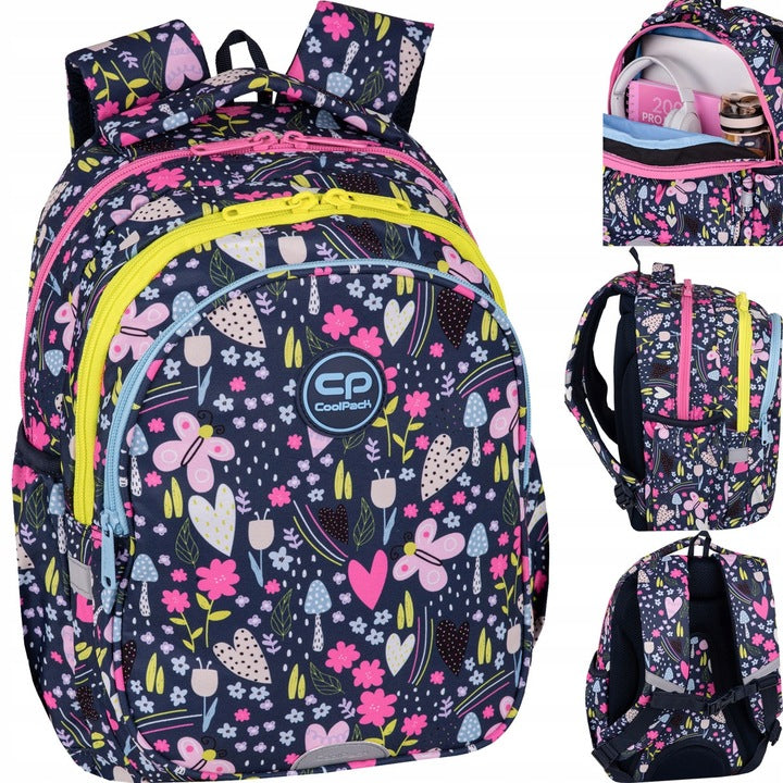 BACKPACK SCHOOL SATCHEL FOR GIRLS CP CLASS 1-3 WITH FLOWERS HEARTS