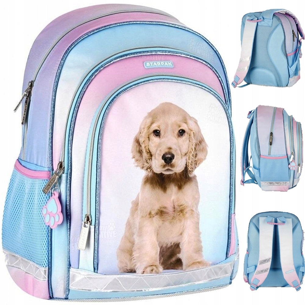 BACKPACK SCHOOL SATCHEL FOR GIRLS OMBRE WITH DOG