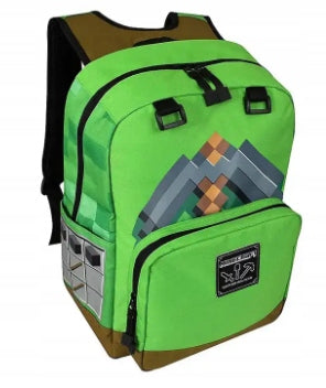BACKPACK SCHOOL SATCHEL MINECRAFT PICKAXE GREEN