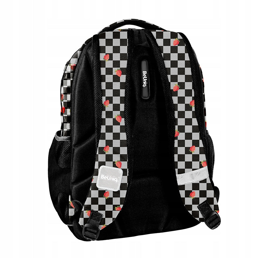 BACKPACK SCHOOL SATCHEL MULTI-CHAMBER BeUniq BLACK GRILLE STRAWBERRY Manufacturer code BU26TR-2706