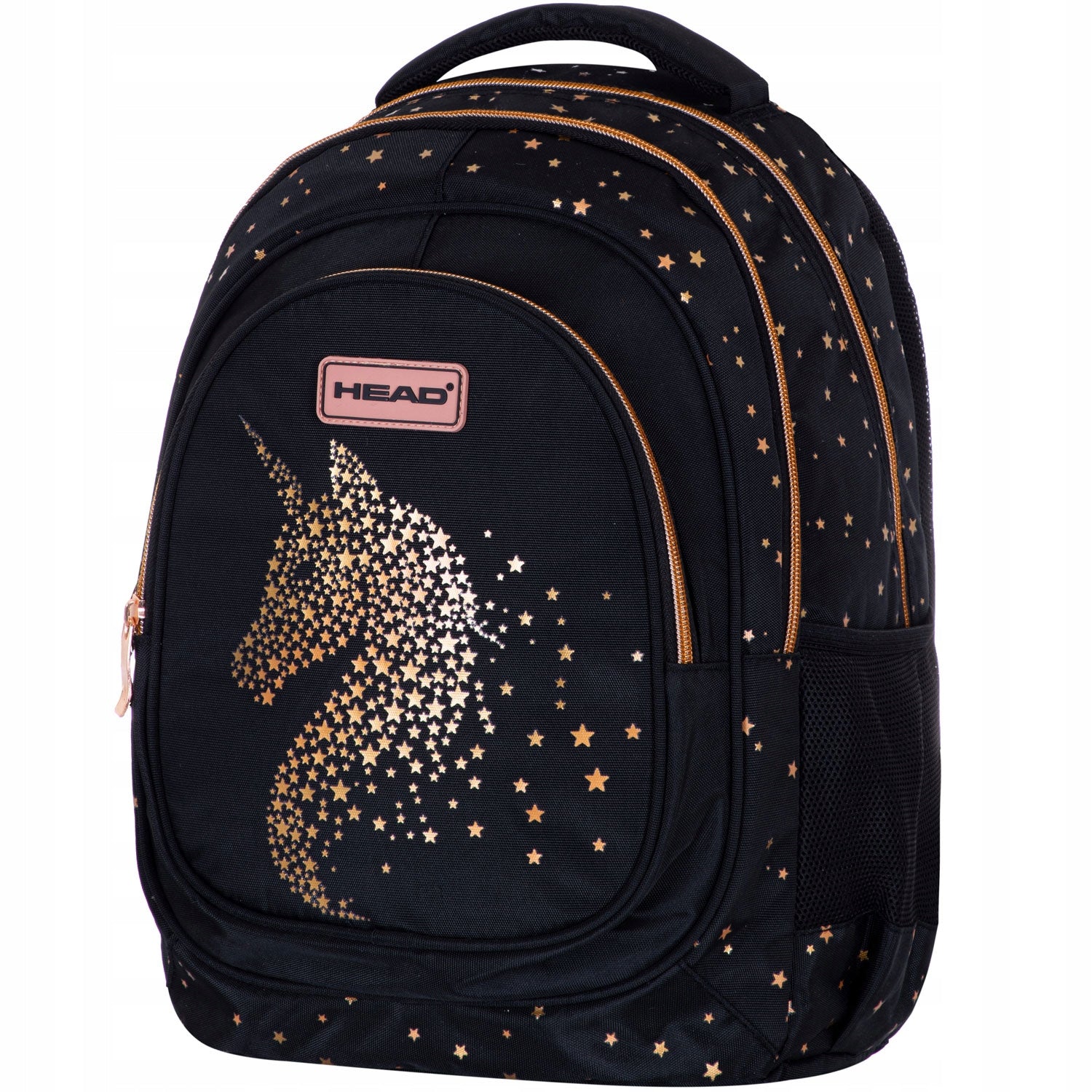 BACKPACK SCHOOL SATCHEL UNICORN BLACK GOLD Brand Head
