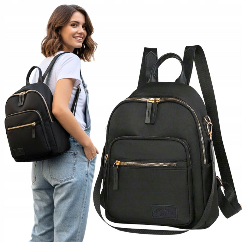 BACKPACK SMALL LIGHT ELEGANT STYLISH URBAN BLACK ROOMY Brand Terra Moda