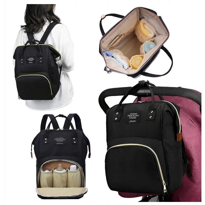 BACKPACK STROLLER BAG THERMAL ROOMY ORGANIZER FOR MOM DAD BLACK