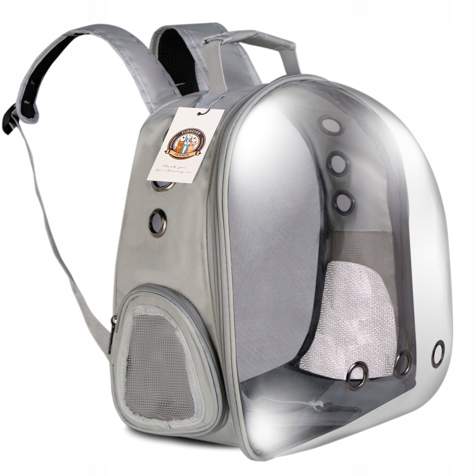 BACKPACK TRANSPORTER FOR DOG AND CAT GREY IDEAL FOR TRAVEL AND VETERINARIAN Color gray