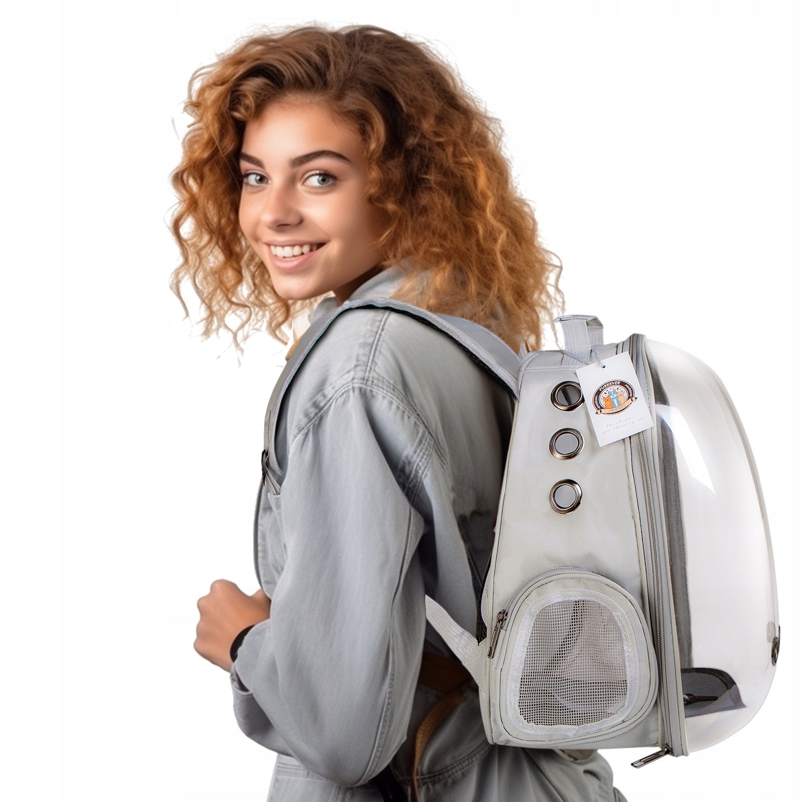 BACKPACK TRANSPORTER FOR DOG AND CAT GREY IDEAL FOR TRAVEL AND VETERINARIAN Manufacturer code PLECAK DO TRANSPORTU KOTA PSA CATVISION GREY