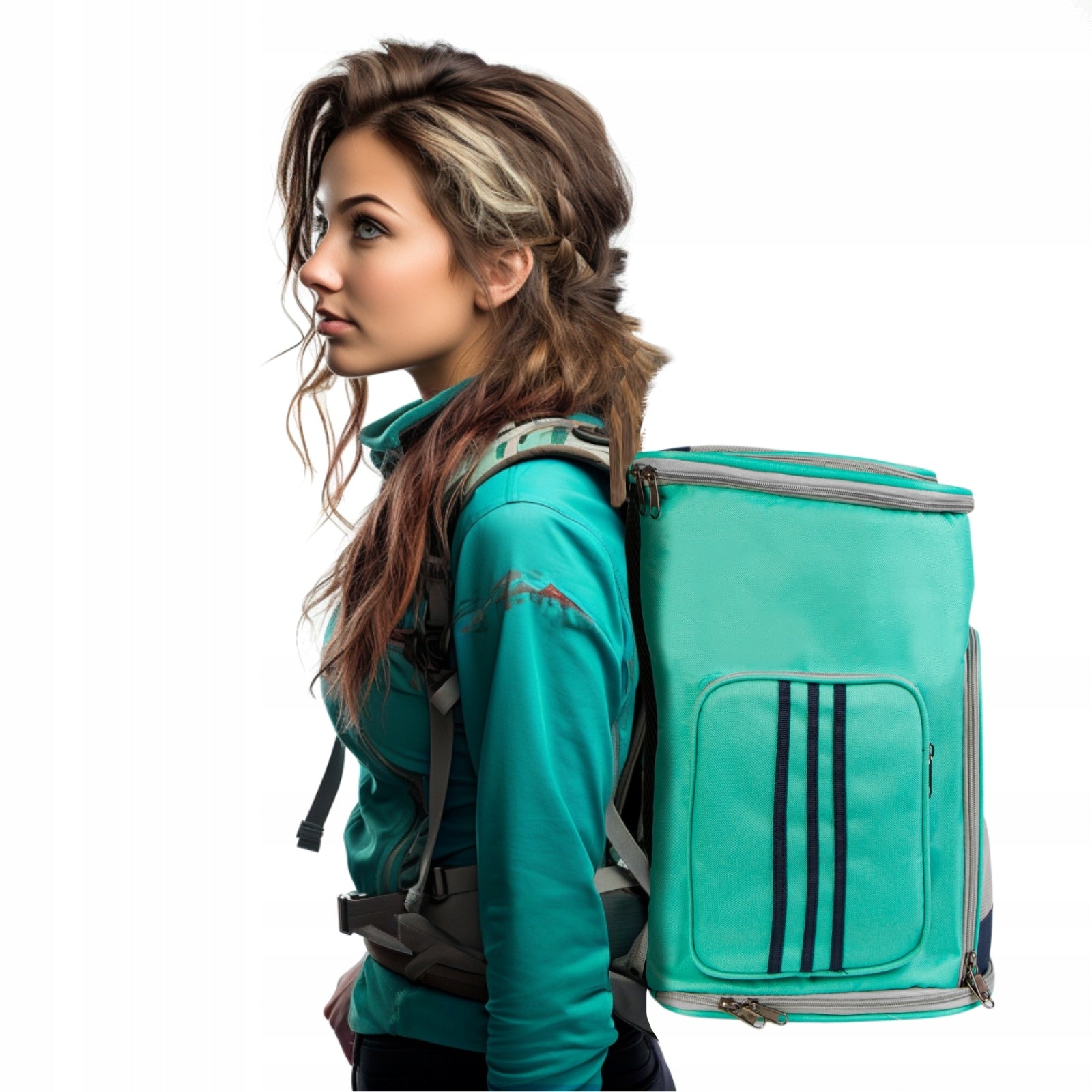 BACKPACK TRANSPORTER FOR DOG AND CAT TURQUOISE STRONG INDESTRUCTIBLE RESISTANT Product height 40 cm