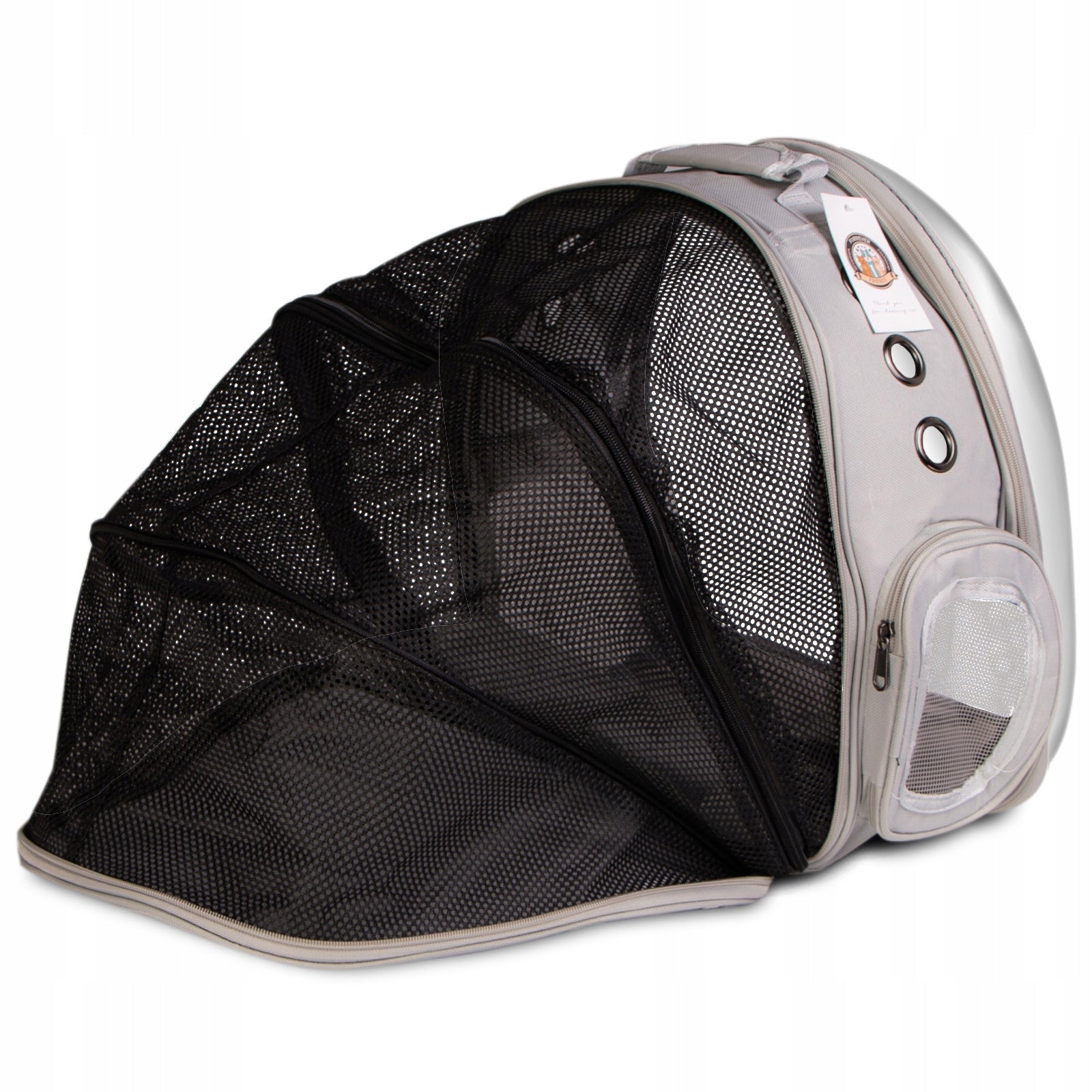 BACKPACK TRANSPORTER FOR DOG CAT WITH ADDITIONAL POCKET Manufacturer code PLECAK Z ROZKLADANYM NAMIOTEM DLA KOTÓW SZARY