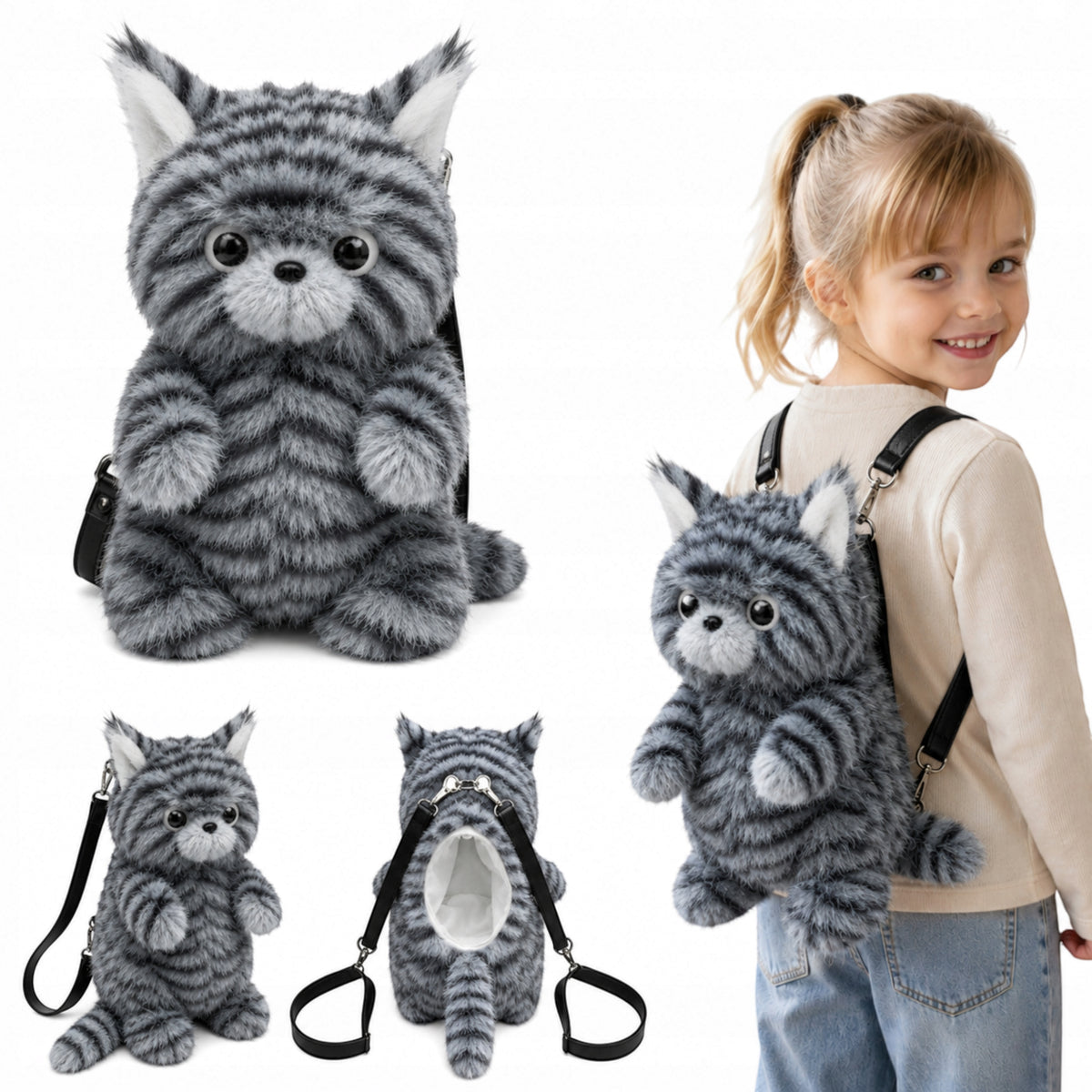 BACKPACK TRAVEL FUR PLUSH SWEET CAT KITTEN FOR CHILDREN LARGE 35CM