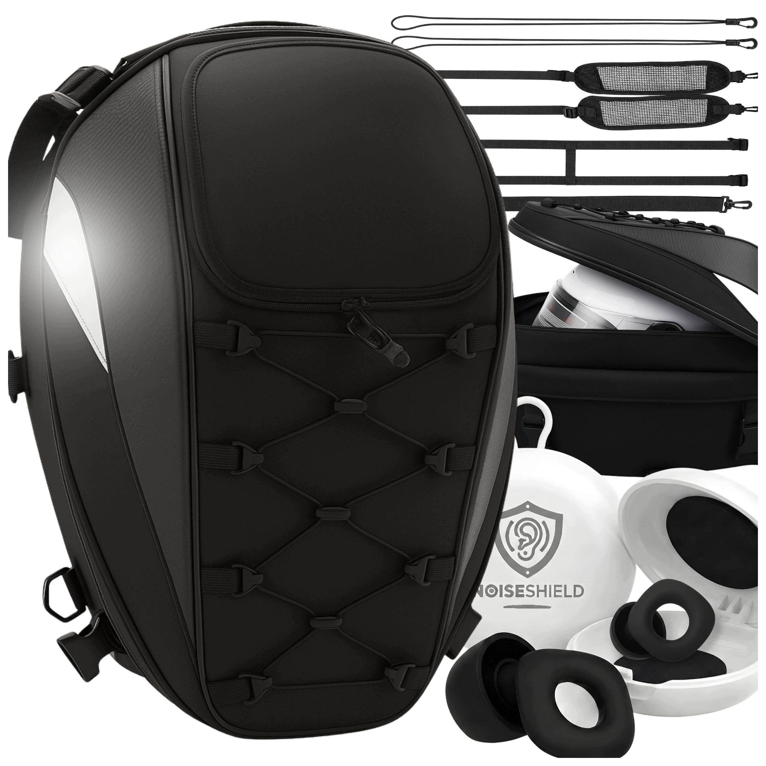 BACKPACK WATERPROOF FOR MOTORBIKE TRUNK HELMET POUCH EARPLUGS SET
