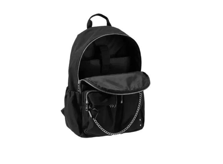 BACKPACK WITH CHAIN AND METAL DECORATIONS