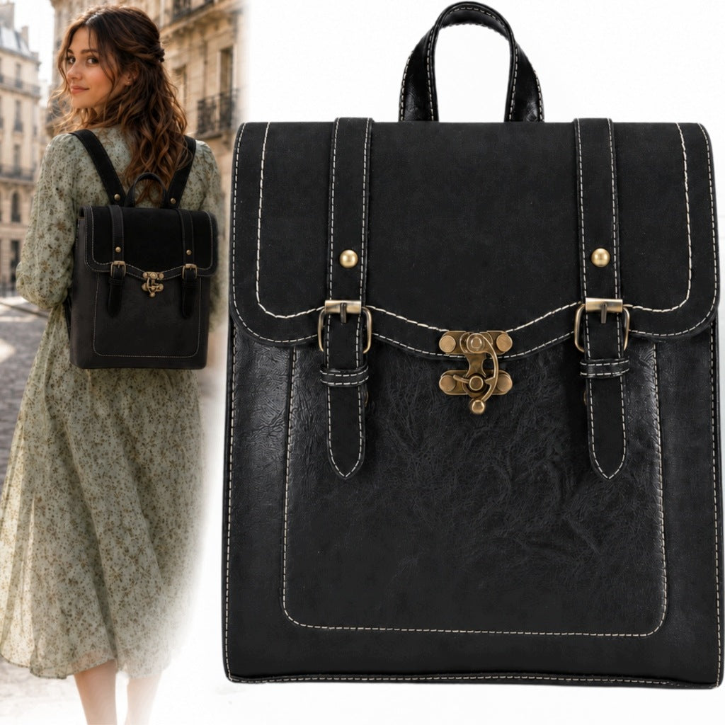 BACKPACK WOMEN'S BACKPACK BAG ECO LEATHER ELEGANT URBAN VINTAGE BLACK
