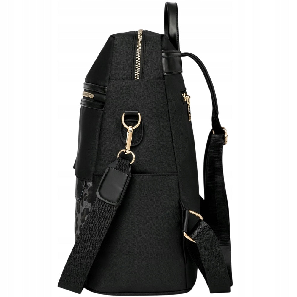 BACKPACK WOMEN'S BACKPACK SMALL BLACK LEOPARD PRINT FOR WORK ELEGANT ECO LEATHER Brand Likado