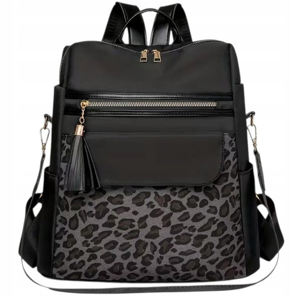 BACKPACK WOMEN'S BACKPACK SMALL BLACK LEOPARD PRINT FOR WORK ELEGANT ECO LEATHER Packaging status original