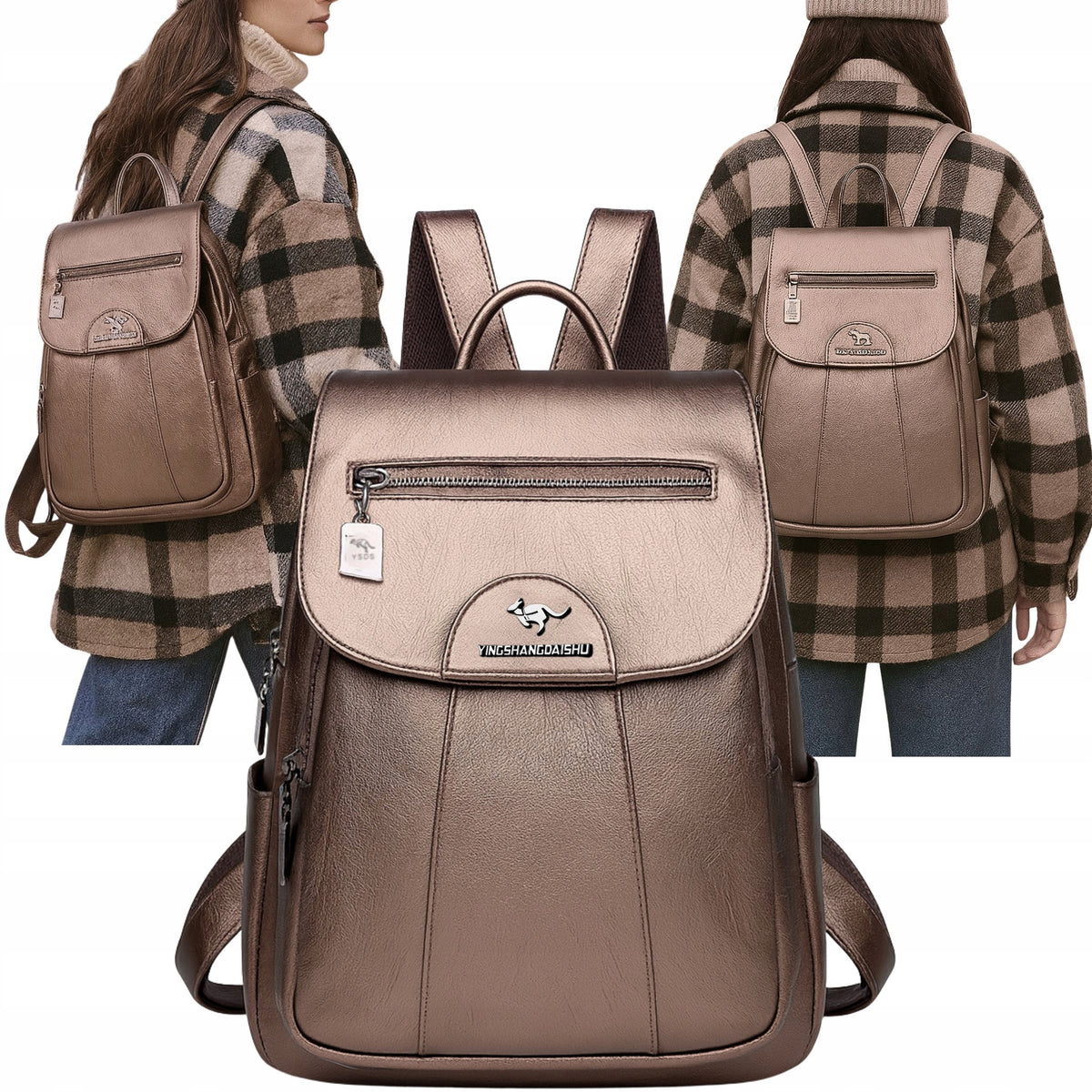 BACKPACK WOMEN'S CITY BACKPACK FOR SCHOOL WORK ECO LEATHER VINTAGE BAG