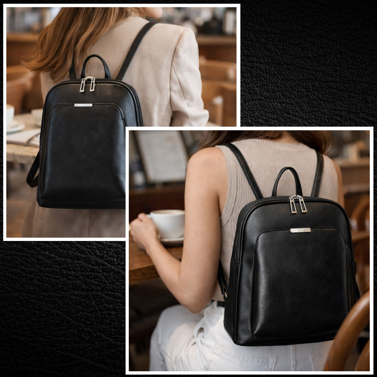 BACKPACK WOMEN'S LEATHER A4 BAG 2IN1 BLACK ROOMY ELEGANT WORK Brand no brand
