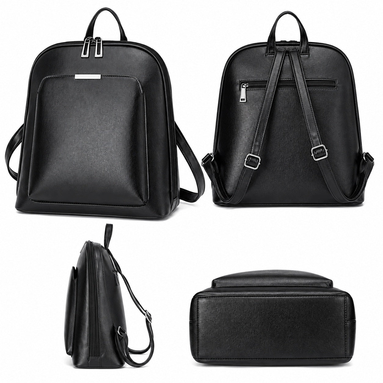 BACKPACK WOMEN'S LEATHER A4 BAG 2IN1 BLACK ROOMY ELEGANT WORK