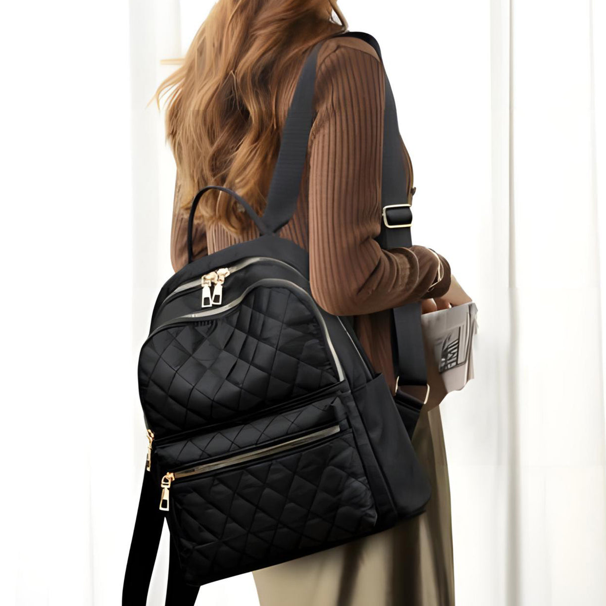 BACKPACK WOMEN'S SHOULDER BAG BACKPACK QUILTED BLACK ROOMY WATERPROOF Manufacturer code Pojemny plecak na wycieczkę miasto kieszenie