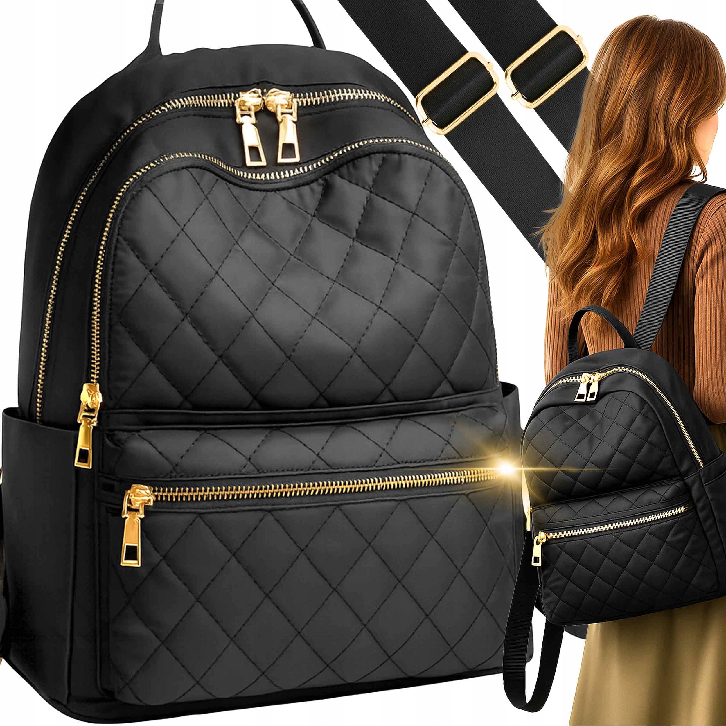 BACKPACK WOMEN'S SHOULDER BAG BACKPACK QUILTED BLACK ROOMY WATERPROOF