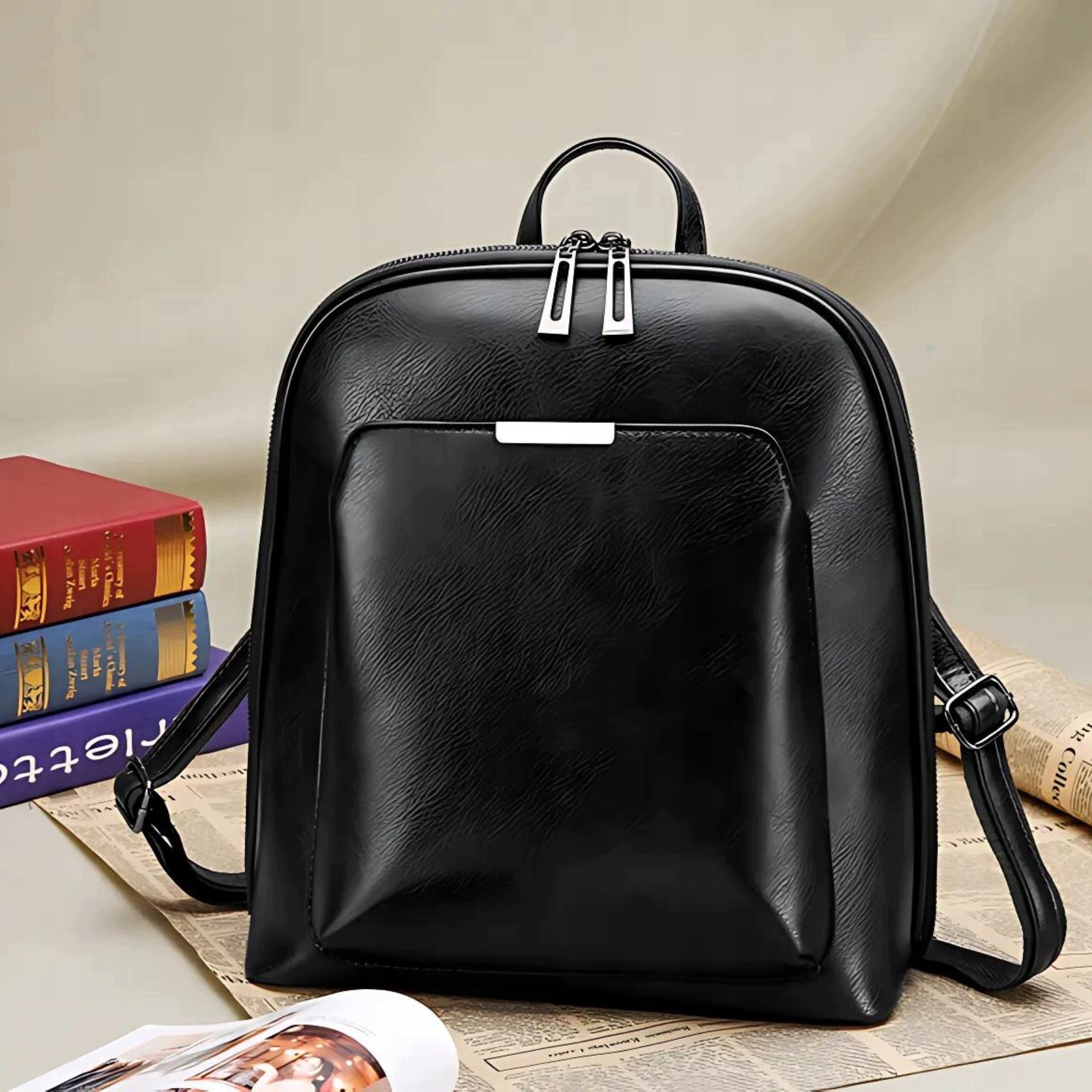BACKPACK WOMEN'S URBAN BAG 2IN1 A4 BLACK LEATHER ROOMY ELEGANT Brand no brand