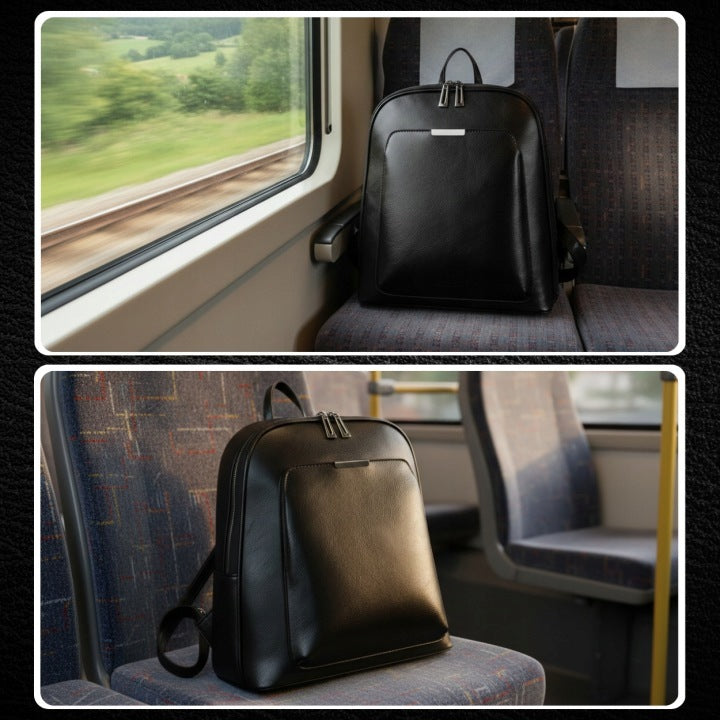 BACKPACK WOMEN'S URBAN BAG 2IN1 A4 BLACK LEATHER ROOMY ELEGANT Packaging status original