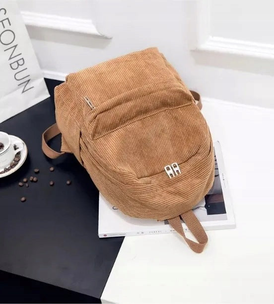 BACKPACK WOMEN'S URBAN BAG BROWN CORDUROY ELEGANT SMALL FASHIONABLE Brand no brand