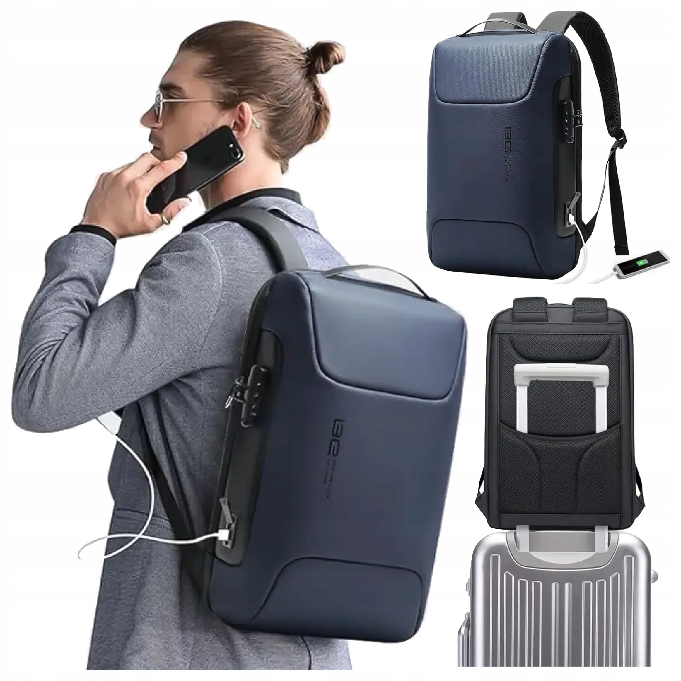 BACKPACK laptop bag business tablet MALE USB port combination lock