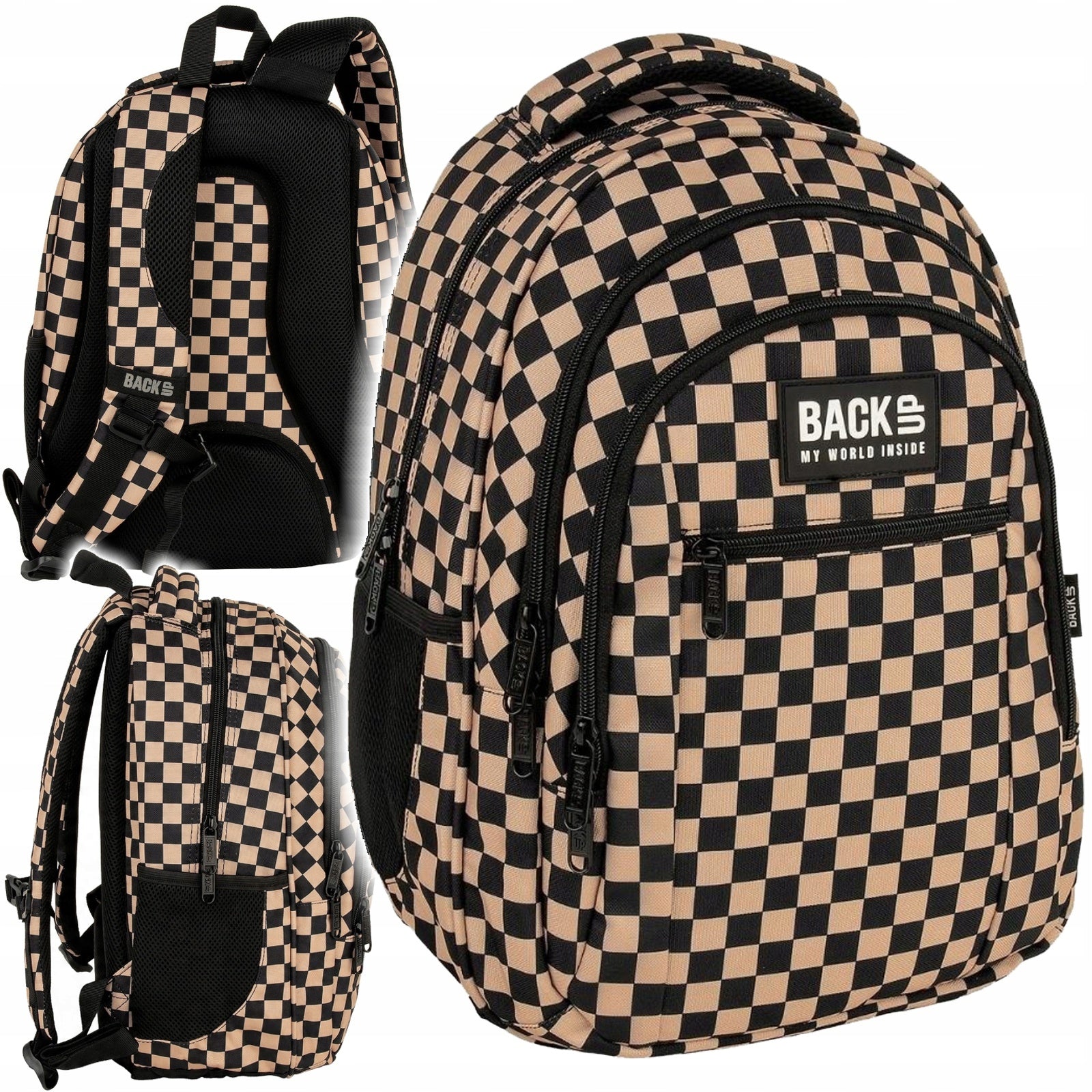 BACKUP BACKPACK FROM 3RD CLASS 3 CHESSBOARD Beige