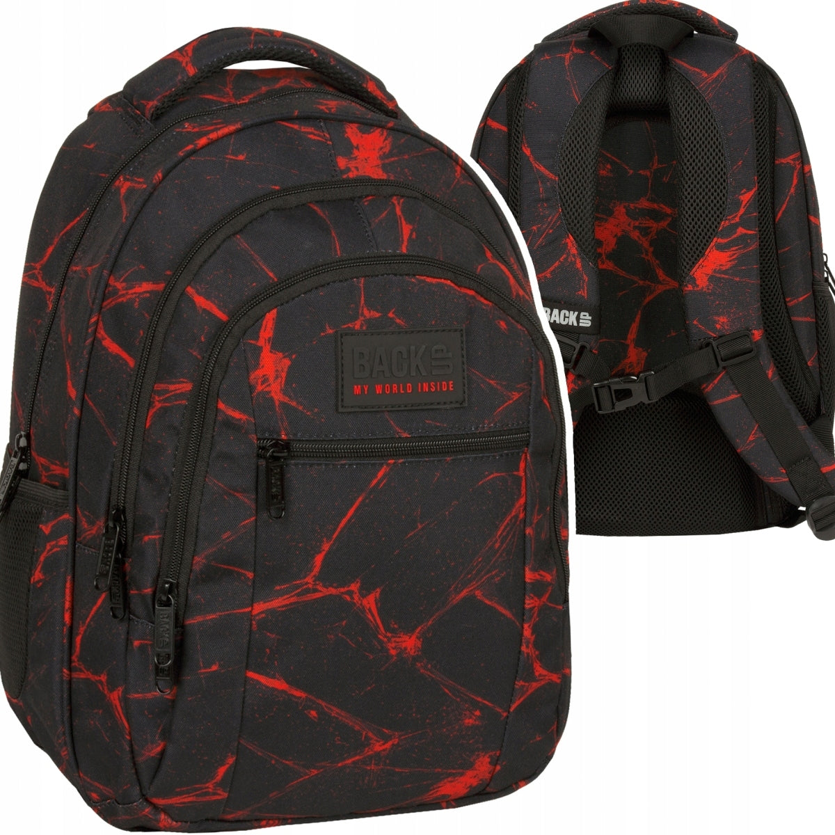 BACKUP SPACIOUS SCHOOL BACKPACK YOUTH 3 compartment FOR BOY LAVA BLACK