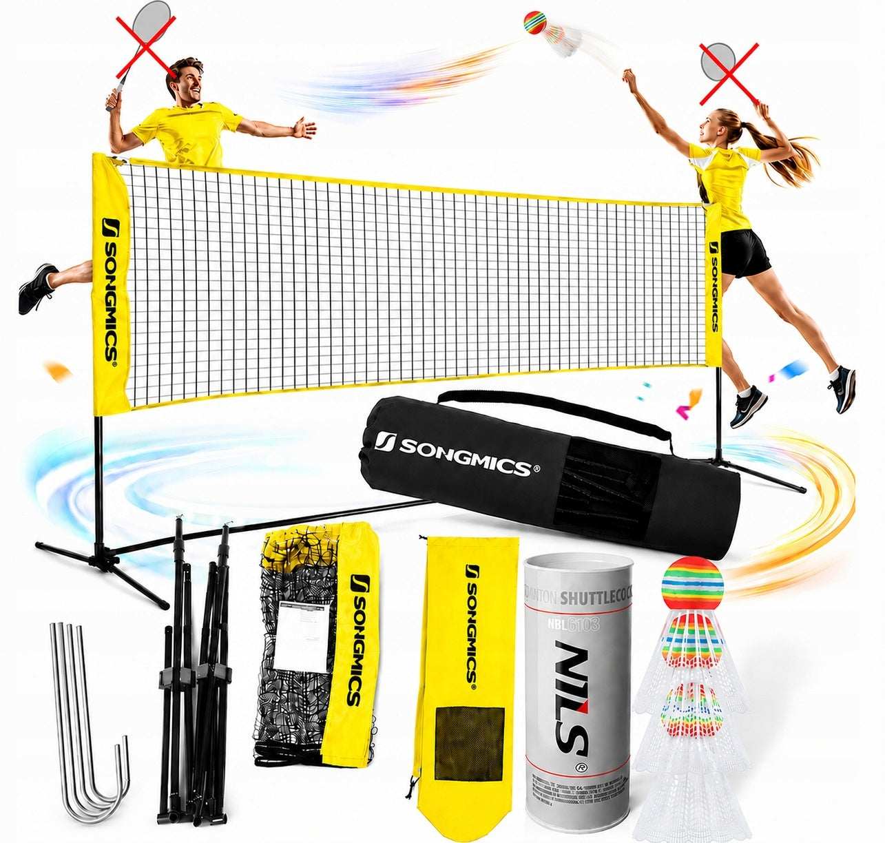 BADMINTON NET ADJUSTABLE HEIGHT SET BADMINTON 4M TENNIS + FREEBIE