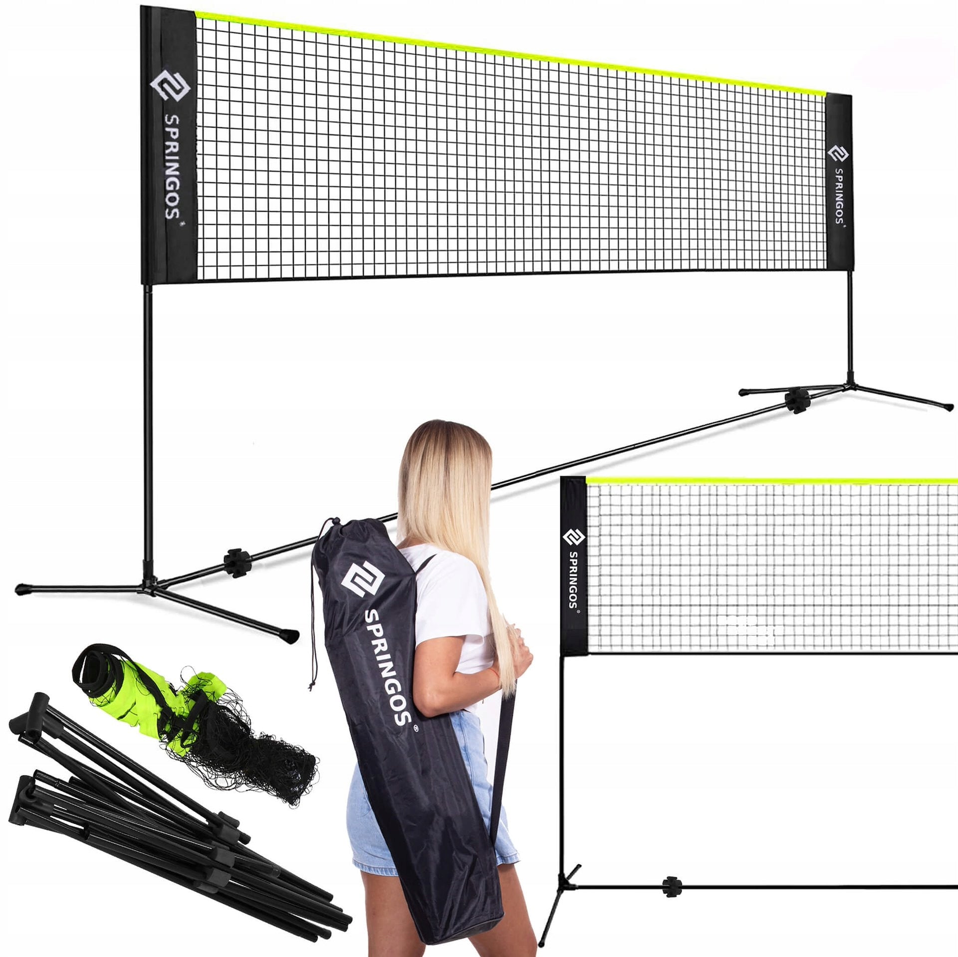 BADMINTON PALLET NET + FOLDING FRAME 400x75cm + COVER Brand Springos