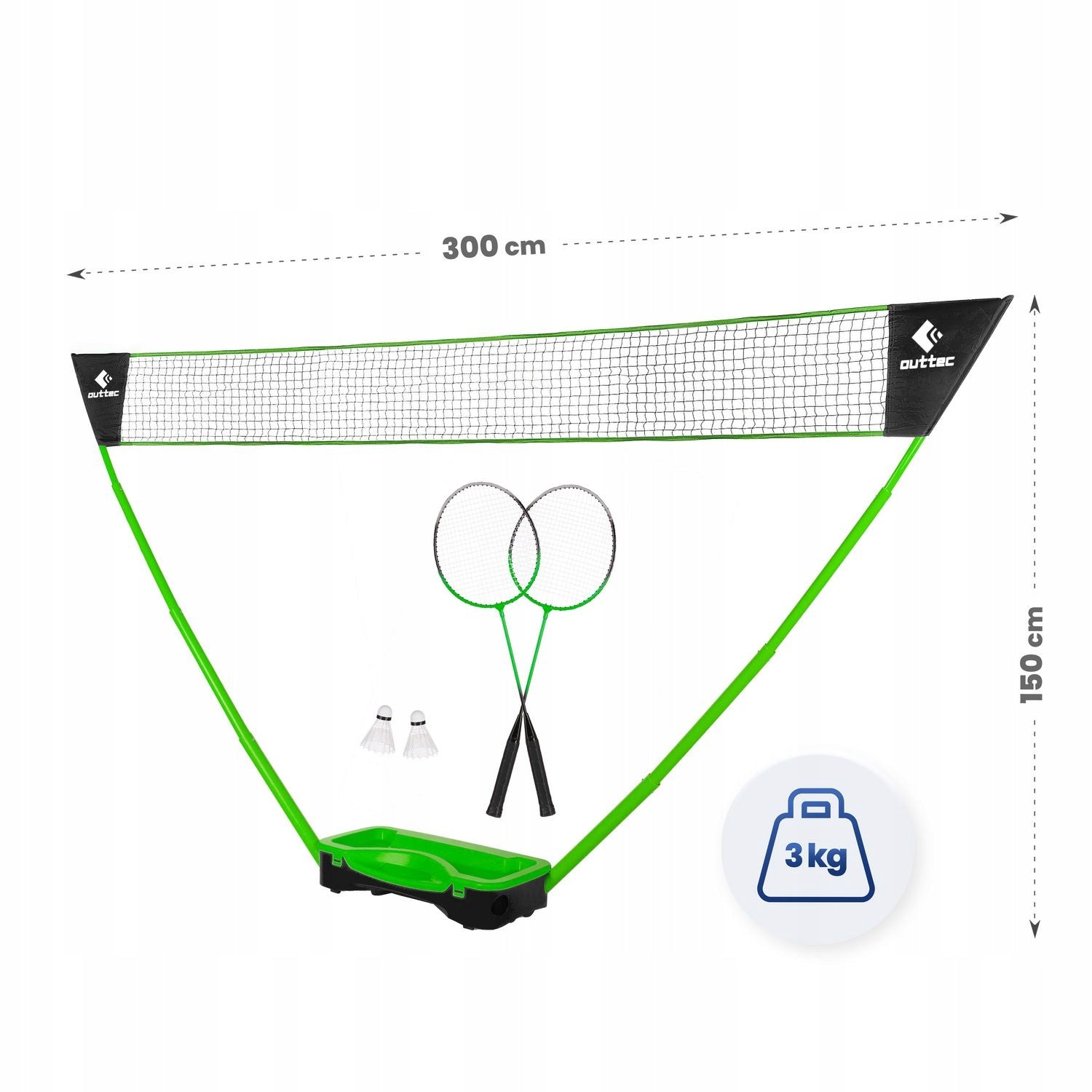 BADMINTON SET 2IN1 RACKETS NET SHUTTLECOCKS IN SUITCASE FOLDING OUTTEC Color green