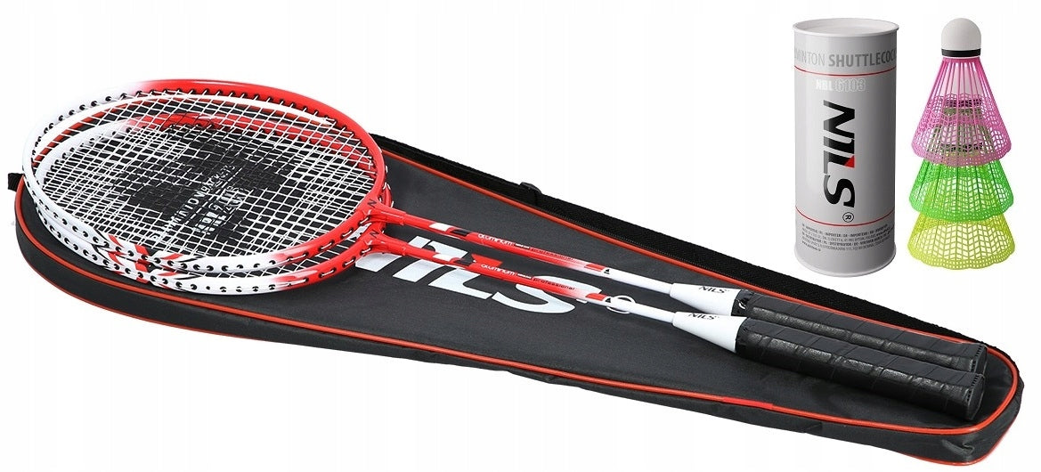 BADMINTON SET 2x RACKETS DARTS BAG MESH TELESCOPIC POSTS NILS Manufacturer code NRZ205 i NBL6213 i NT310