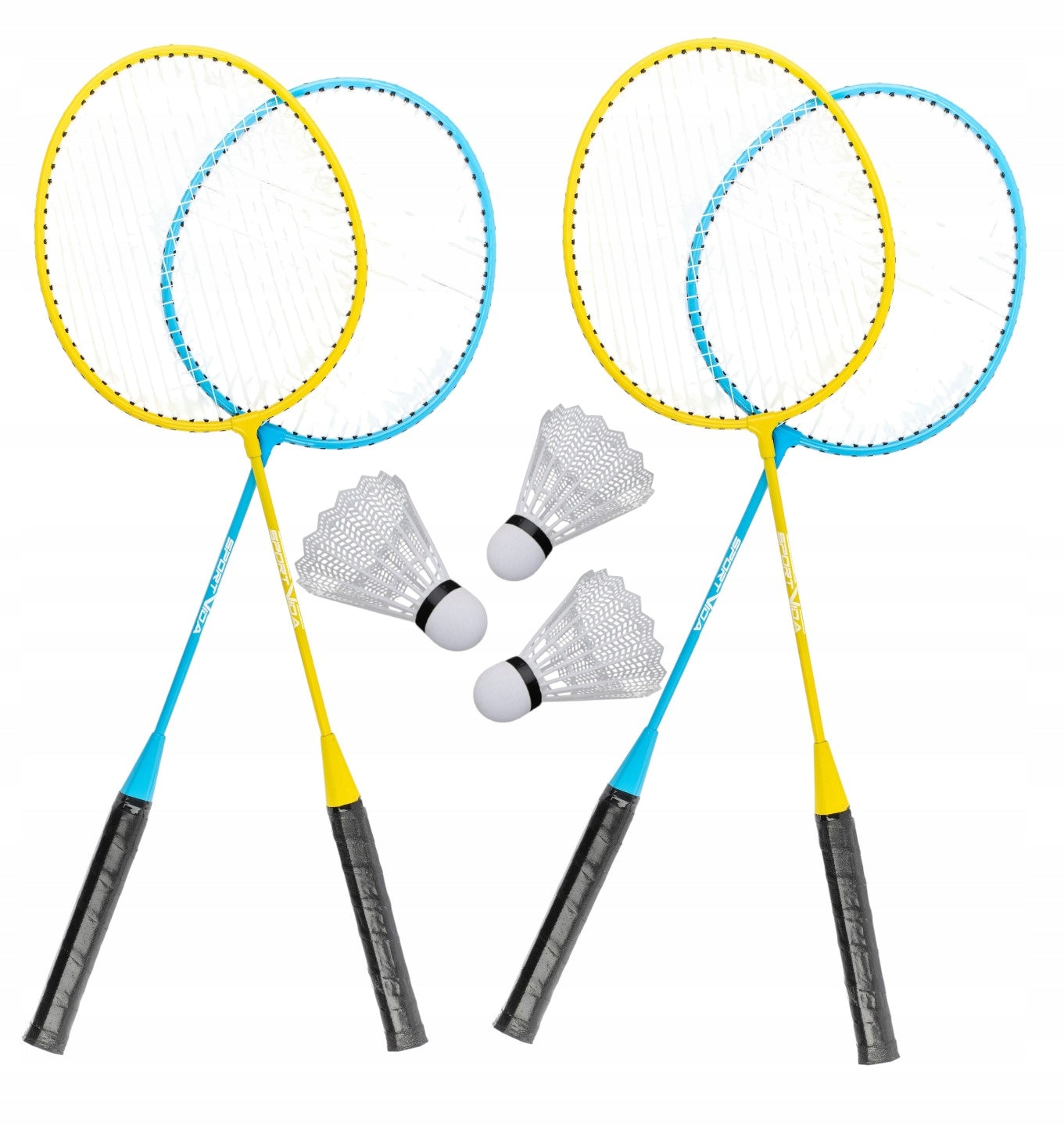 BADMINTON SET 4 RACKETS 3 SHUTTLECOCKS COVER SPORTVIDA Brand Sportvida