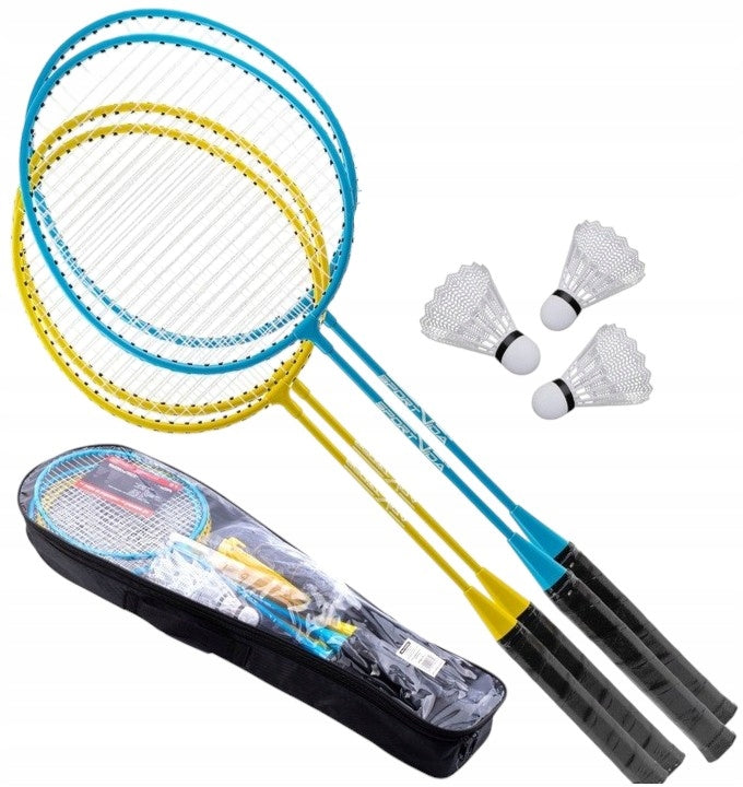 BADMINTON SET 4 RACKETS 3 SHUTTLECOCKS COVER SPORTVIDA