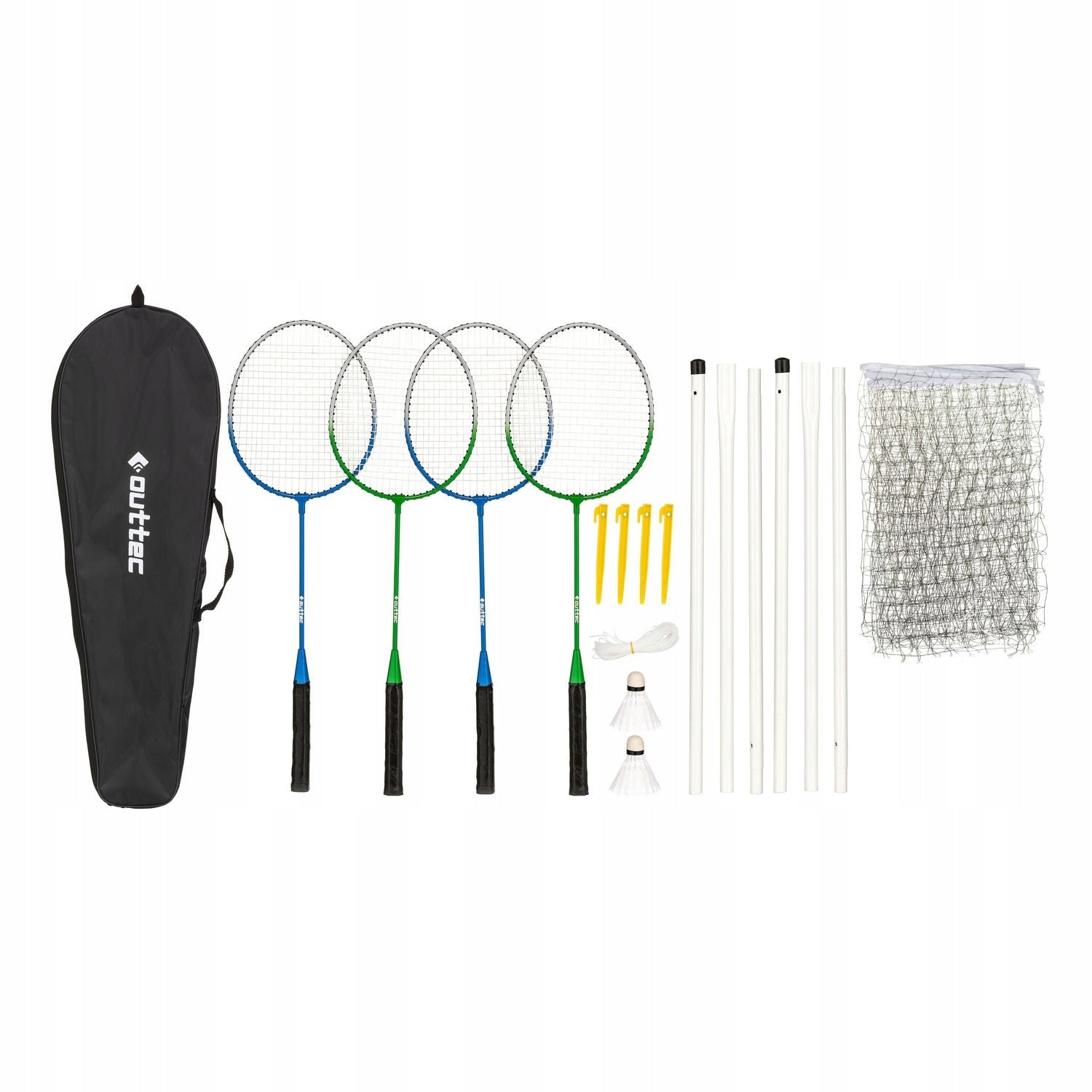 BADMINTON SET 4 RACKETS + NET + 2 SHUTTLECOCKS OUTTEC Model Ou-1268119689