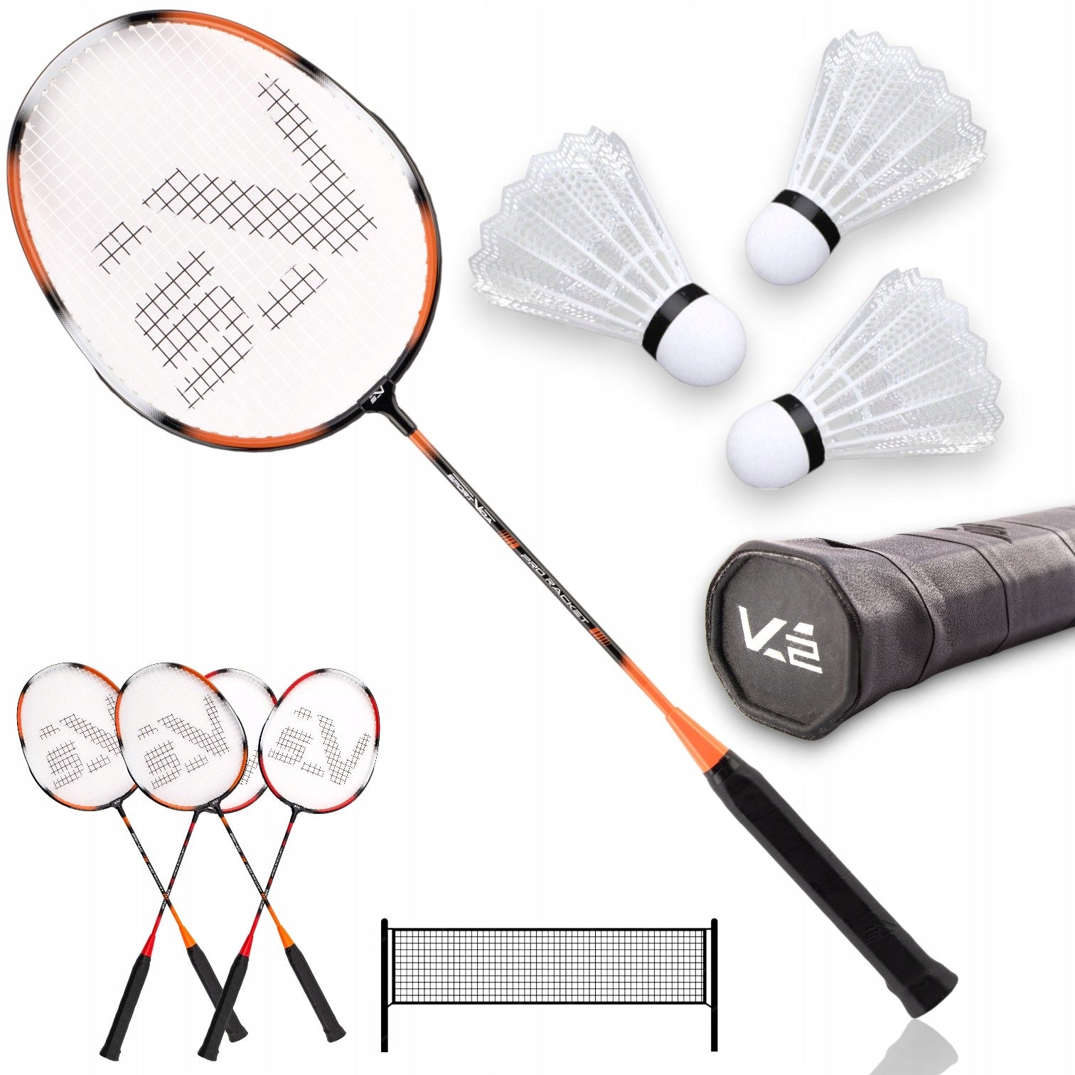 BADMINTON SET PRO 4 RACKETS 3 DARTS NET SPORTVIDA Brand Sportvida