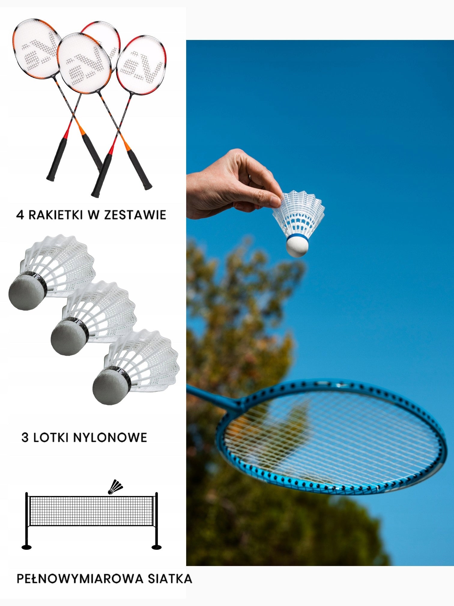 BADMINTON SET PRO 4 RACKETS 3 DARTS NET SPORTVIDA Manufacturer code SV-SE0003