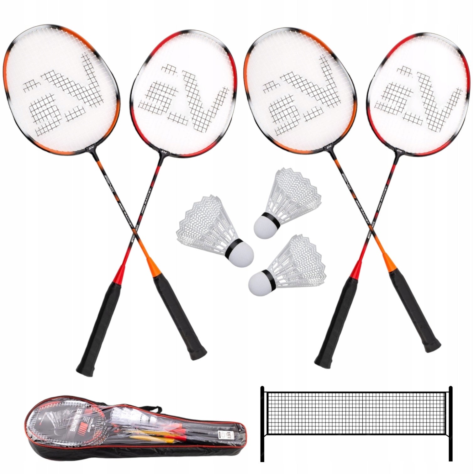 BADMINTON SET PRO 4 RACKETS 3 DARTS NET SPORTVIDA